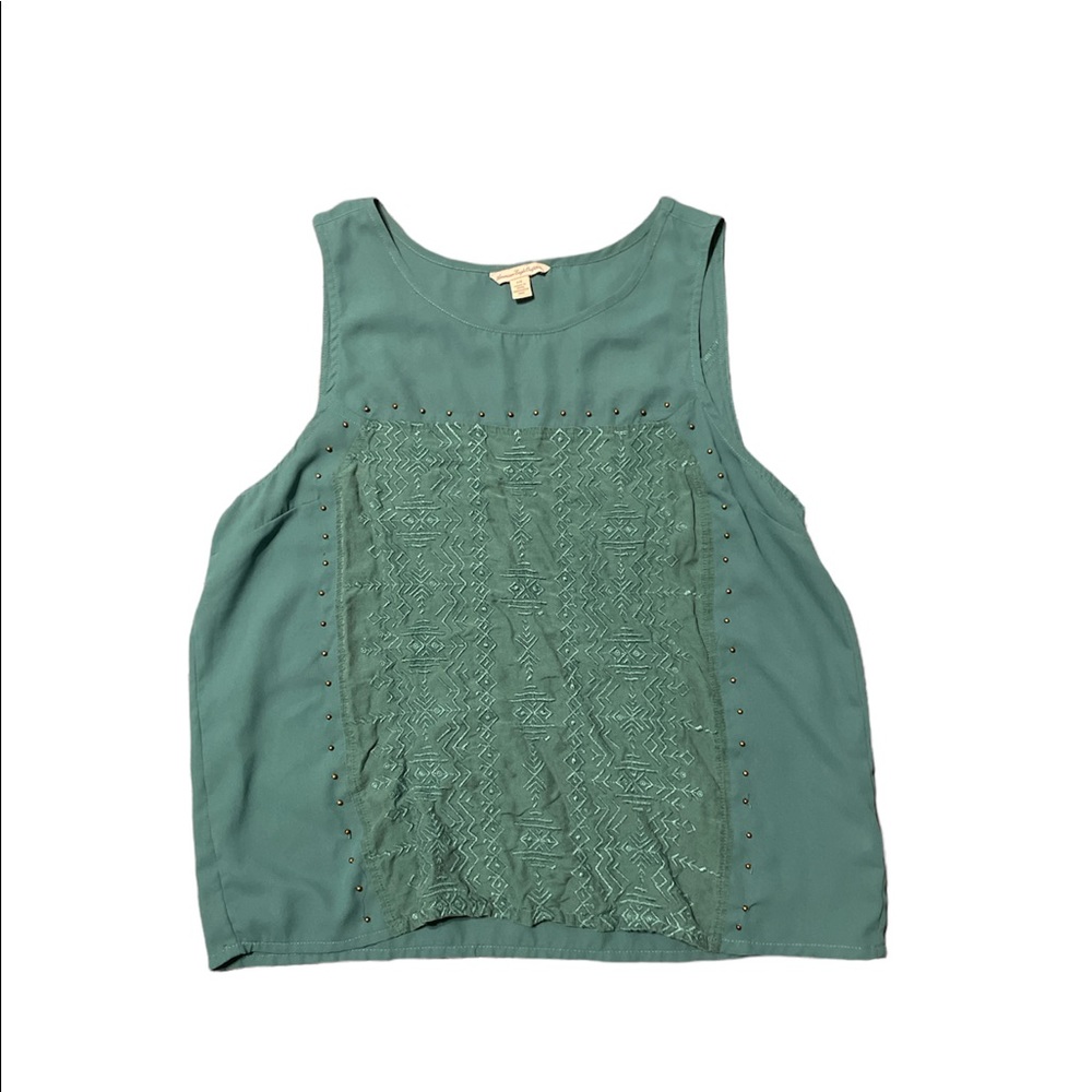 Embroidered tank top with studded details